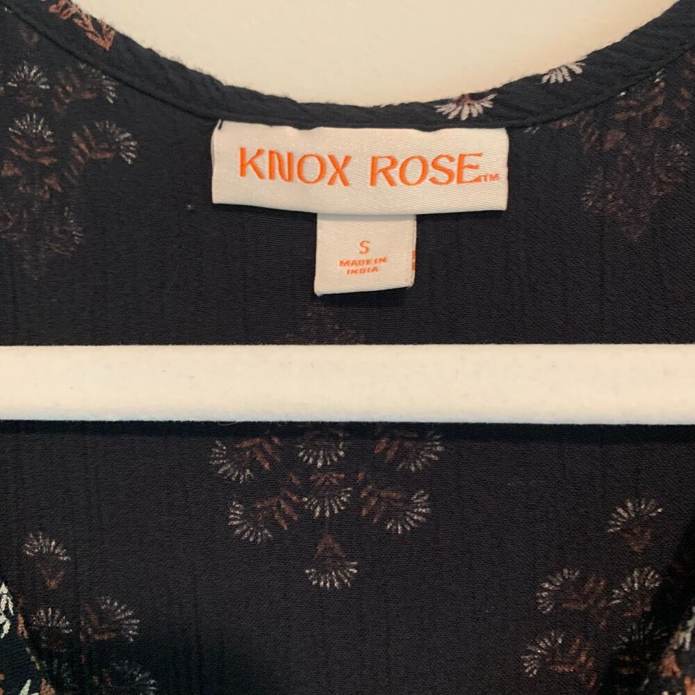 Knox Rose Womens Black Boho V Neck Tassel Loose Fit Mini Dress Rayon S - Picture 6 of 8
